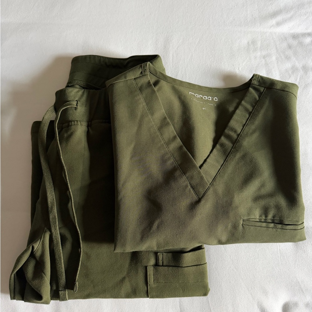 Dark Olive V-Neck Scrub Set